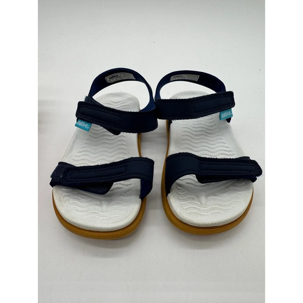 Native Kids Sandals Navy Blue White Tan Adjustable Strap US C8